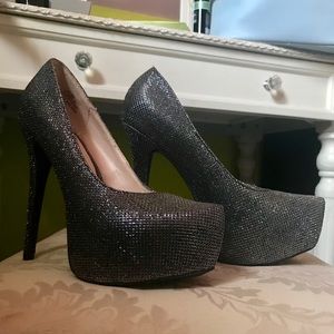 Metallic gunmetal grey heels